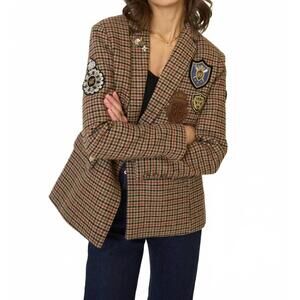 NEW CENTRAL PARK WEST raven patch blazer in camel/red plaid